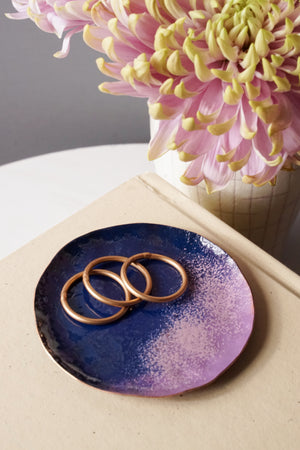 Chroma Colorful Little Round Metal Tray in Navy and Lavender