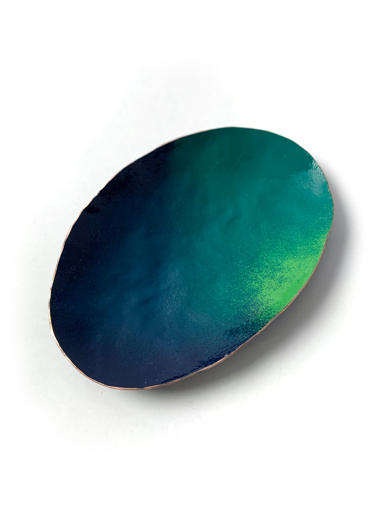 Oval Copper Dish in Emerald Green, Deep Ocean, and Fresh Green