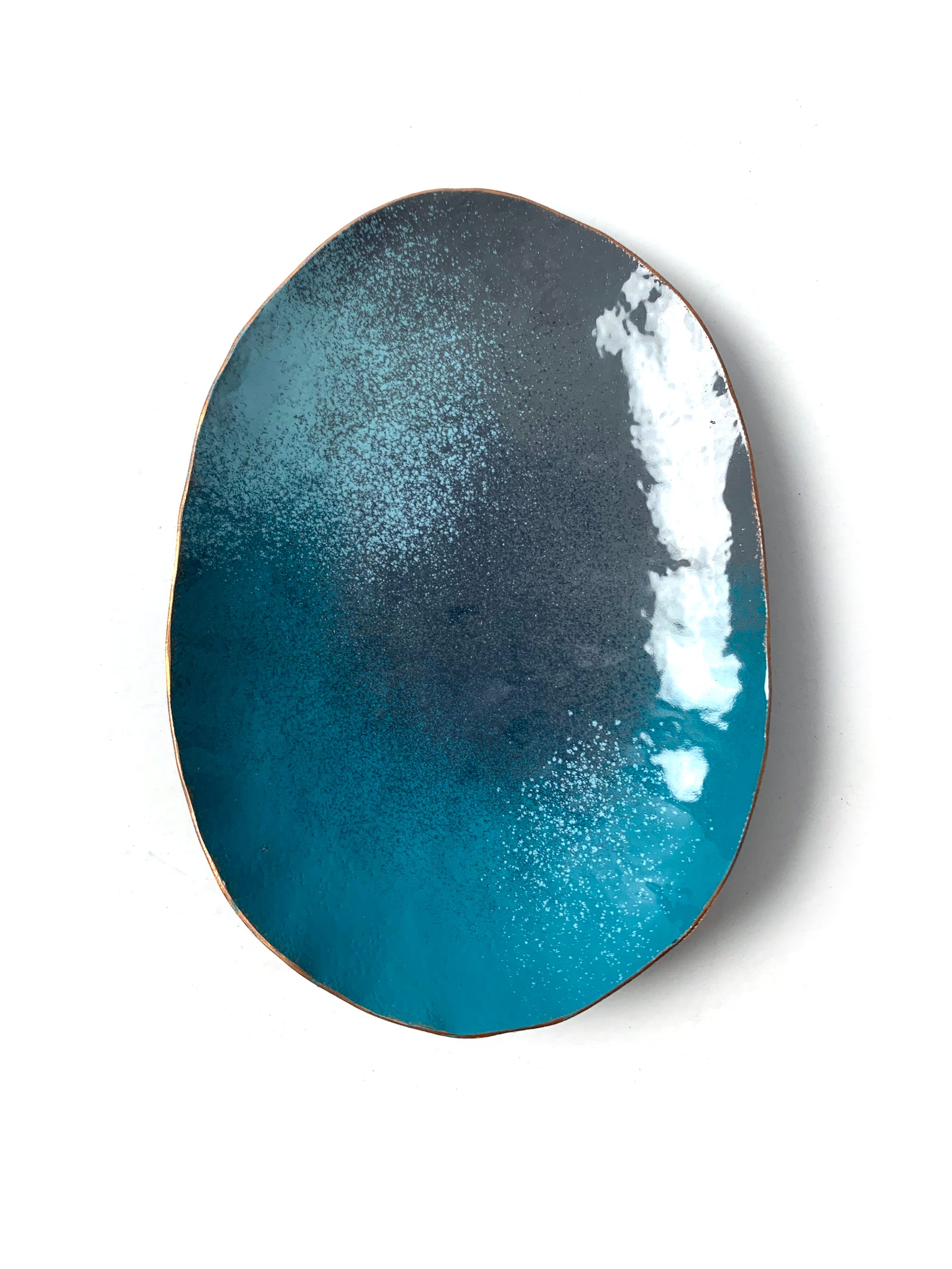 Oval Copper Dish in Storm Grey and Bold Teal
