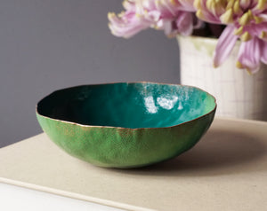 Colorful Copper Bowl in Emerald Green, Fresh Green, and Deep Ocean