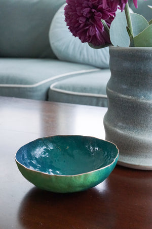 Colorful Copper Bowl in Emerald Green, Fresh Green, and Deep Ocean