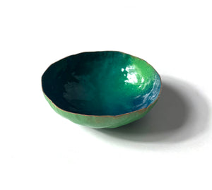 Colorful Copper Bowl in Emerald Green, Fresh Green, and Deep Ocean