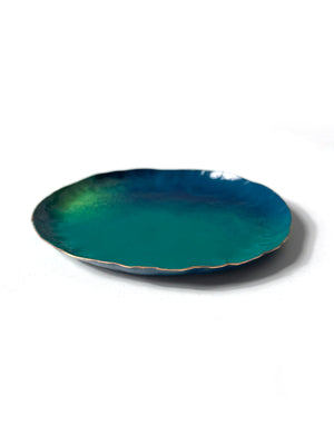 Chroma Colorful Little Round Metal Tray in Emerald Green, Fresh Green, and Deep Ocean