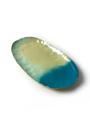 Colorful Oval Copper Tray in Green Sand, Soft Mint, and Bold Teal