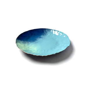 Chroma Colorful Decorative Round Metal Tray in Azure Blue, Navy & Soft Teal