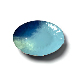 Chroma Colorful Decorative Round Metal Tray in Azure Blue, Navy & Soft Teal