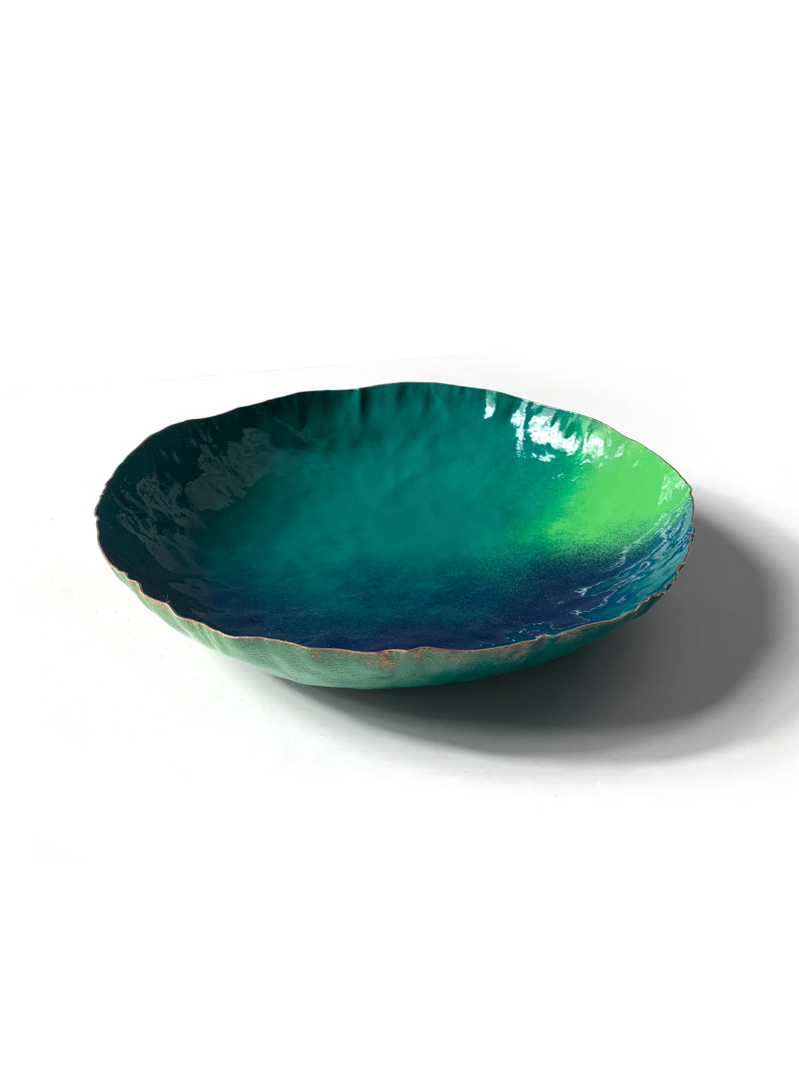 Colorful Copper Bowl in Emerald Green, Deep Ocean, and Fresh Green