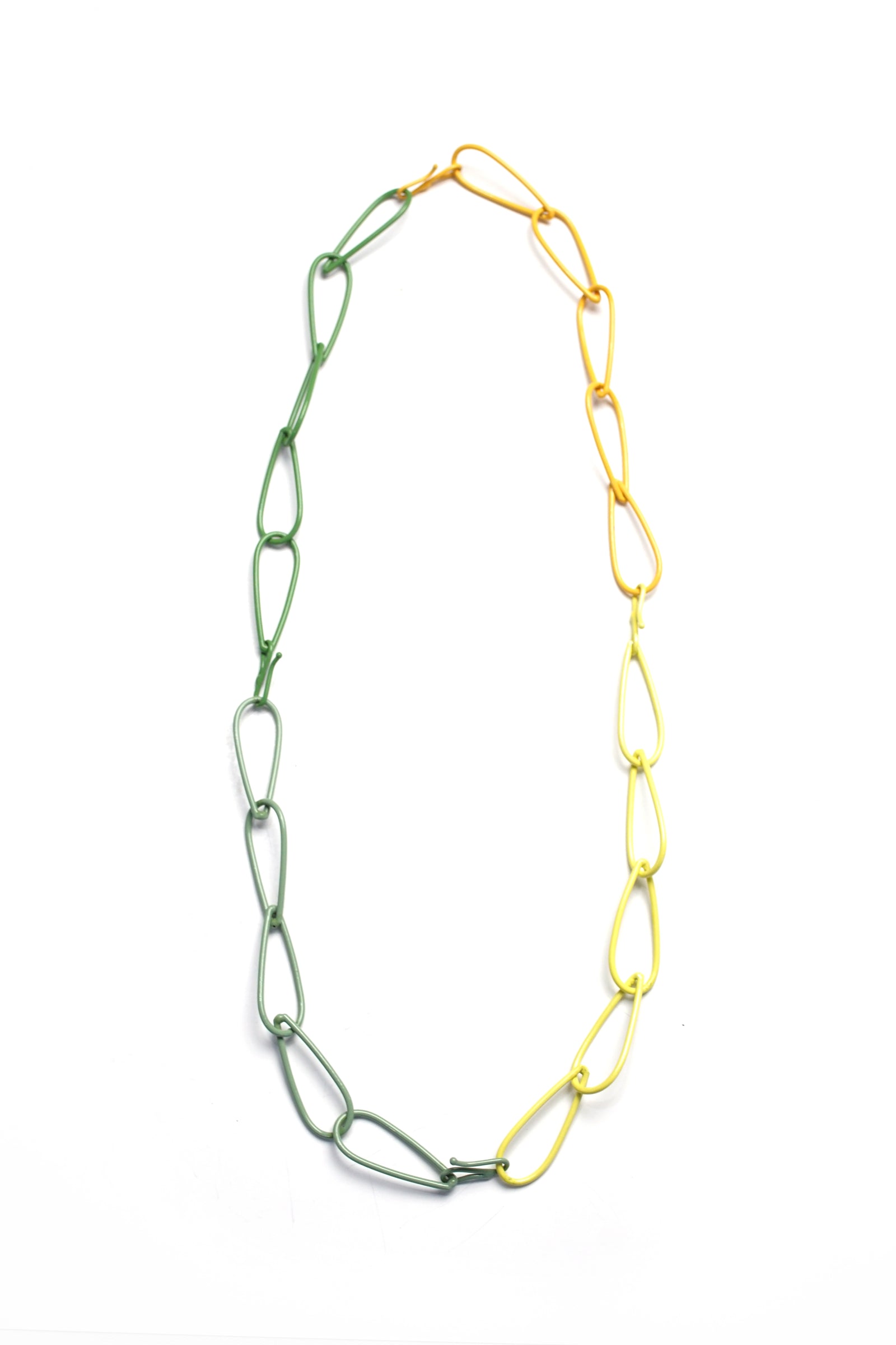 long Modular Necklace in green and yellow