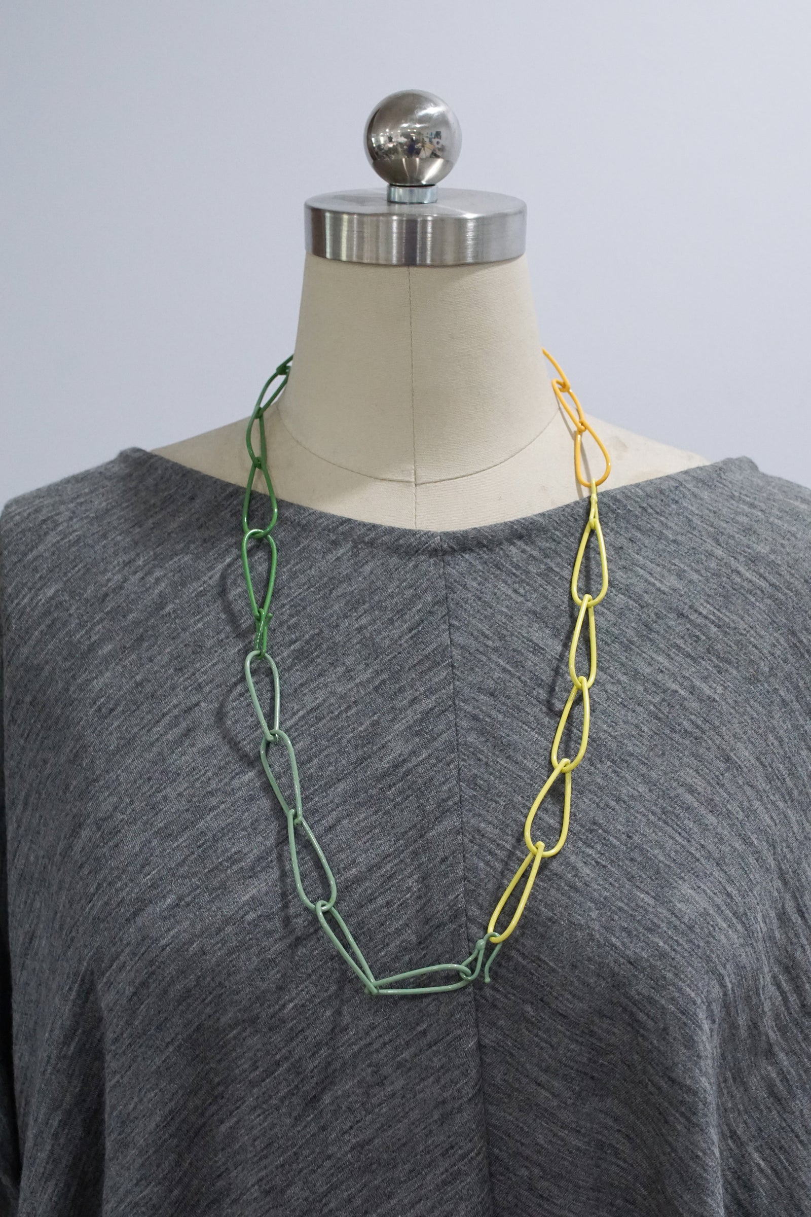 long Modular Necklace in green and yellow