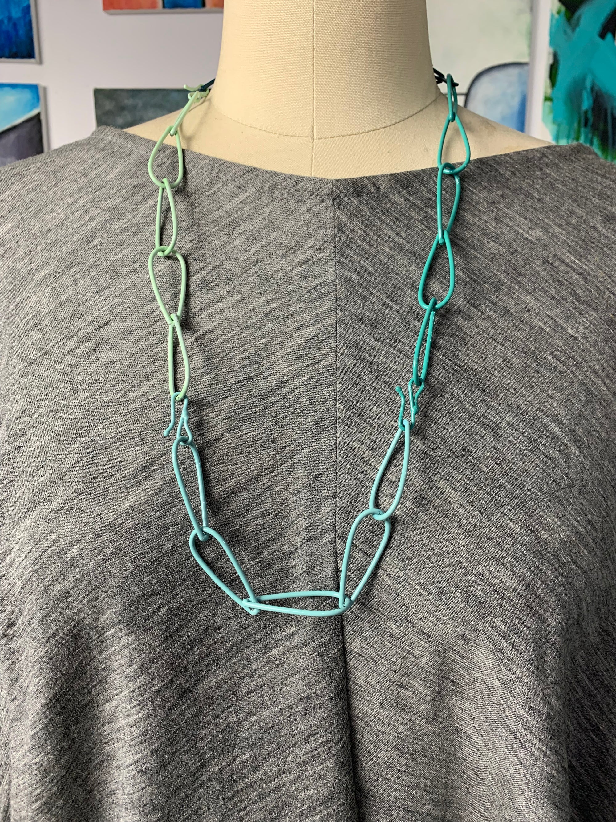 long Modular Necklace in mint and teal - sample sale