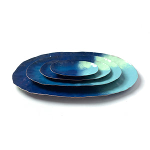 Chroma Colorful Decorative Metal Tray in Azure Blue, Navy & Soft Teal