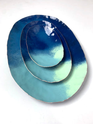 Chroma Colorful Decorative Metal Tray in Azure Blue, Navy & Soft Teal