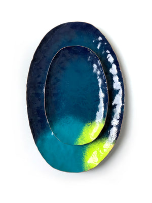 Chroma Colorful Decorative Metal Tray in Dark Teal & Neon Chartreuse