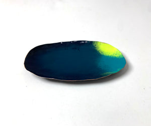 Chroma Colorful Decorative Metal Tray in Dark Teal & Neon Chartreuse
