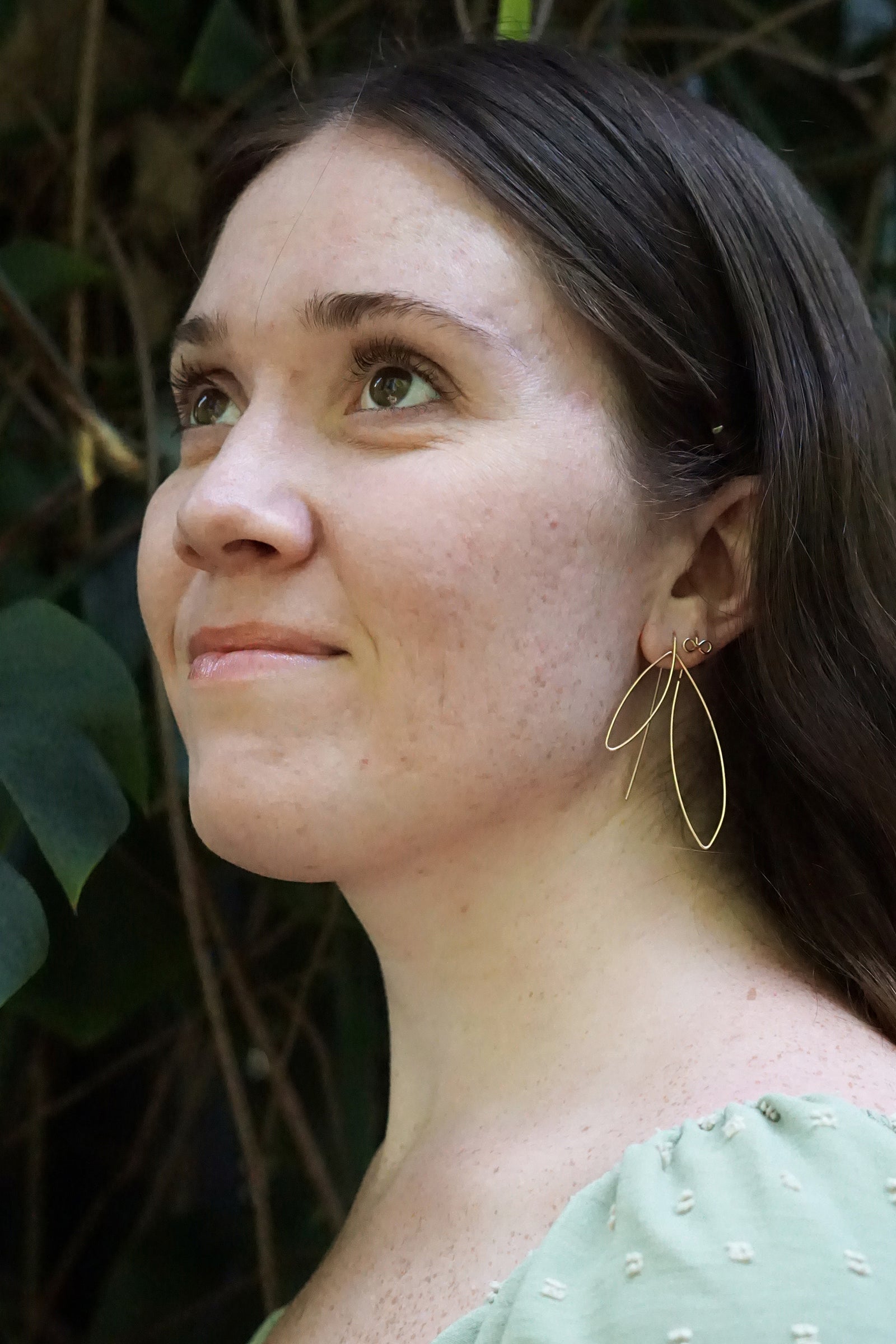 Double Leaf Threader Earrings in silver or gold-filled