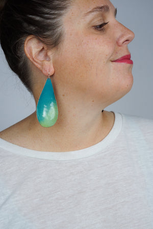 Large Chroma Earrings in Bold Teal and Pale Green