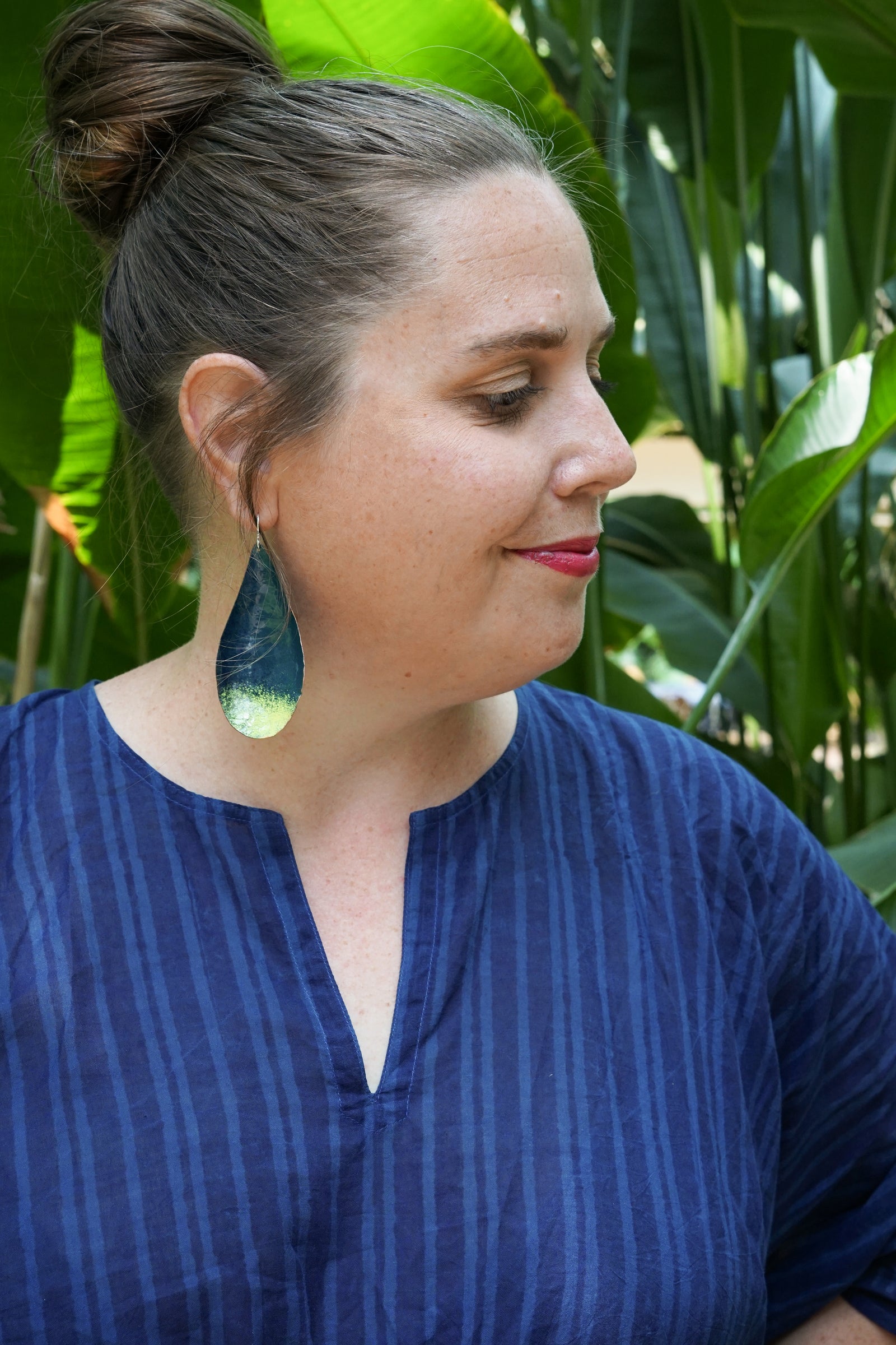 Large Chroma Earrings in Deep Ocean and Neon Chartreuse