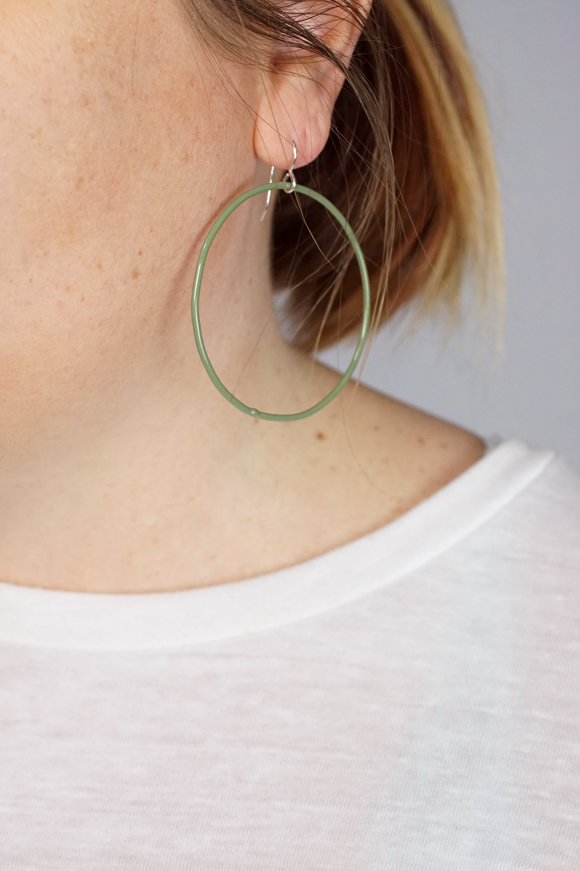 Large Evident Earrings in Olive Green - sample sale