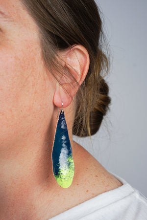 Long Chroma Earrings in Deep Ocean and Neon Chartreuse