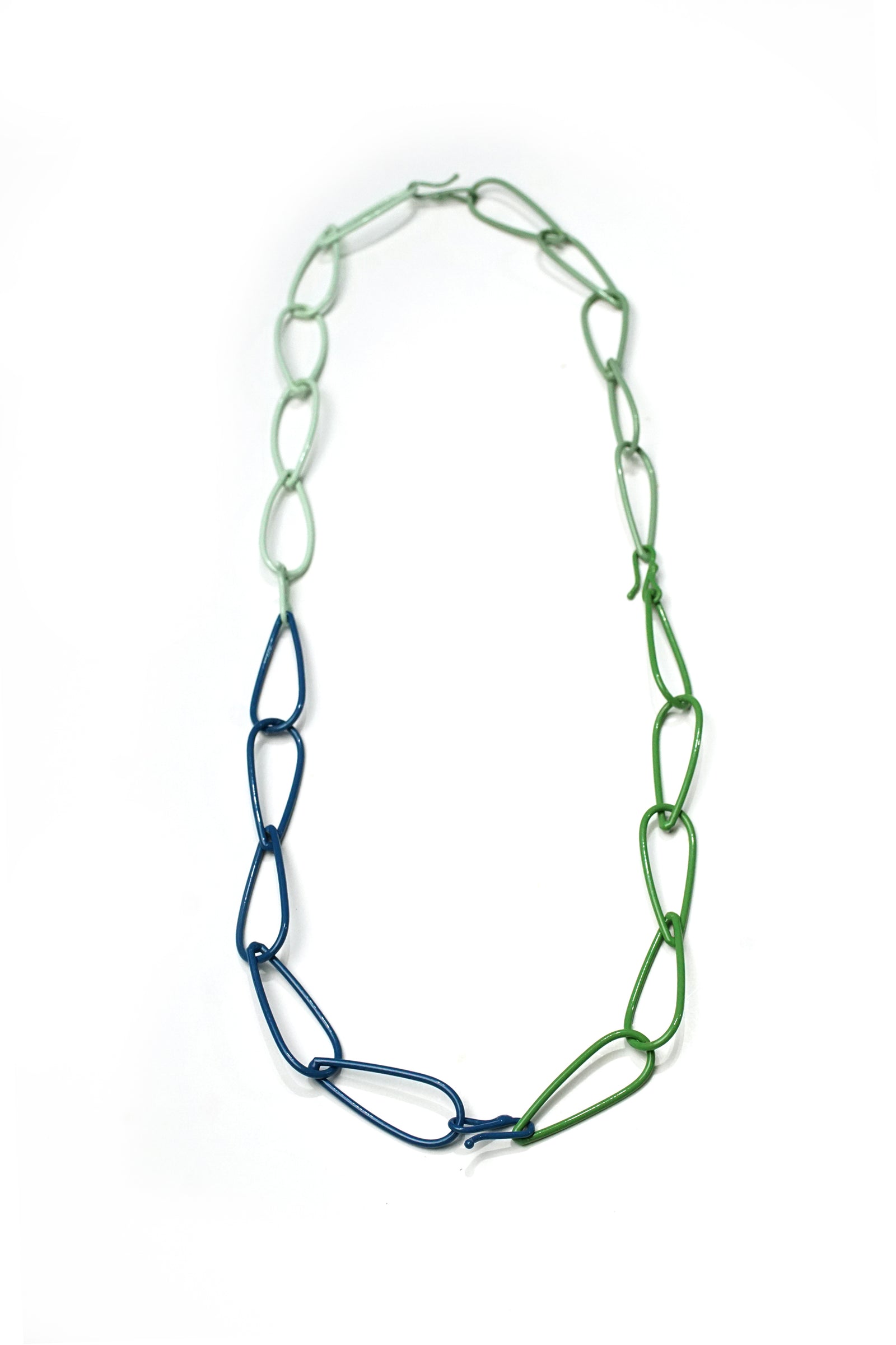 long Modular Necklace in blue and green