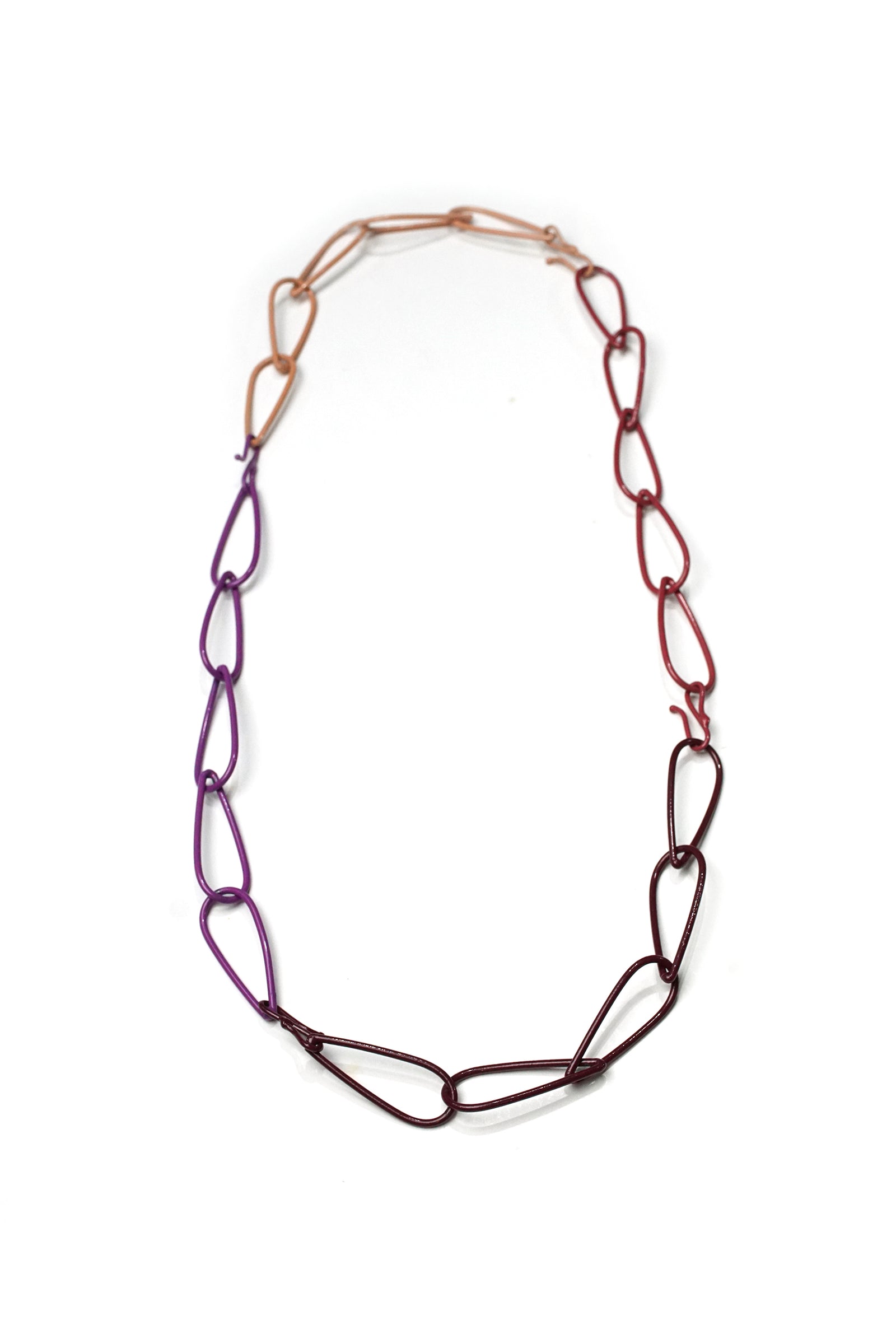 long Modular Necklace in burgundy, purple, and rose