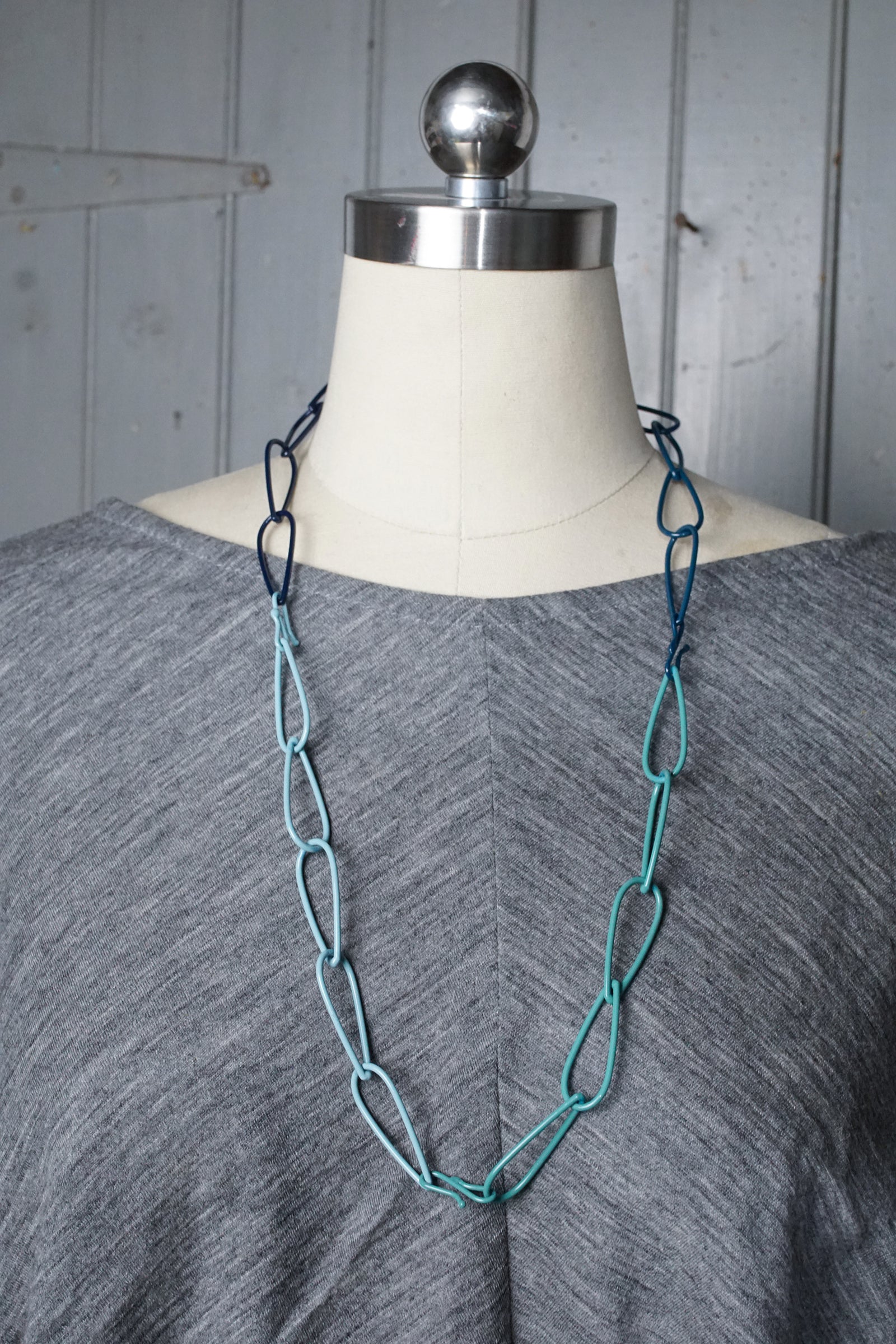 long Modular Necklace in navy and teal