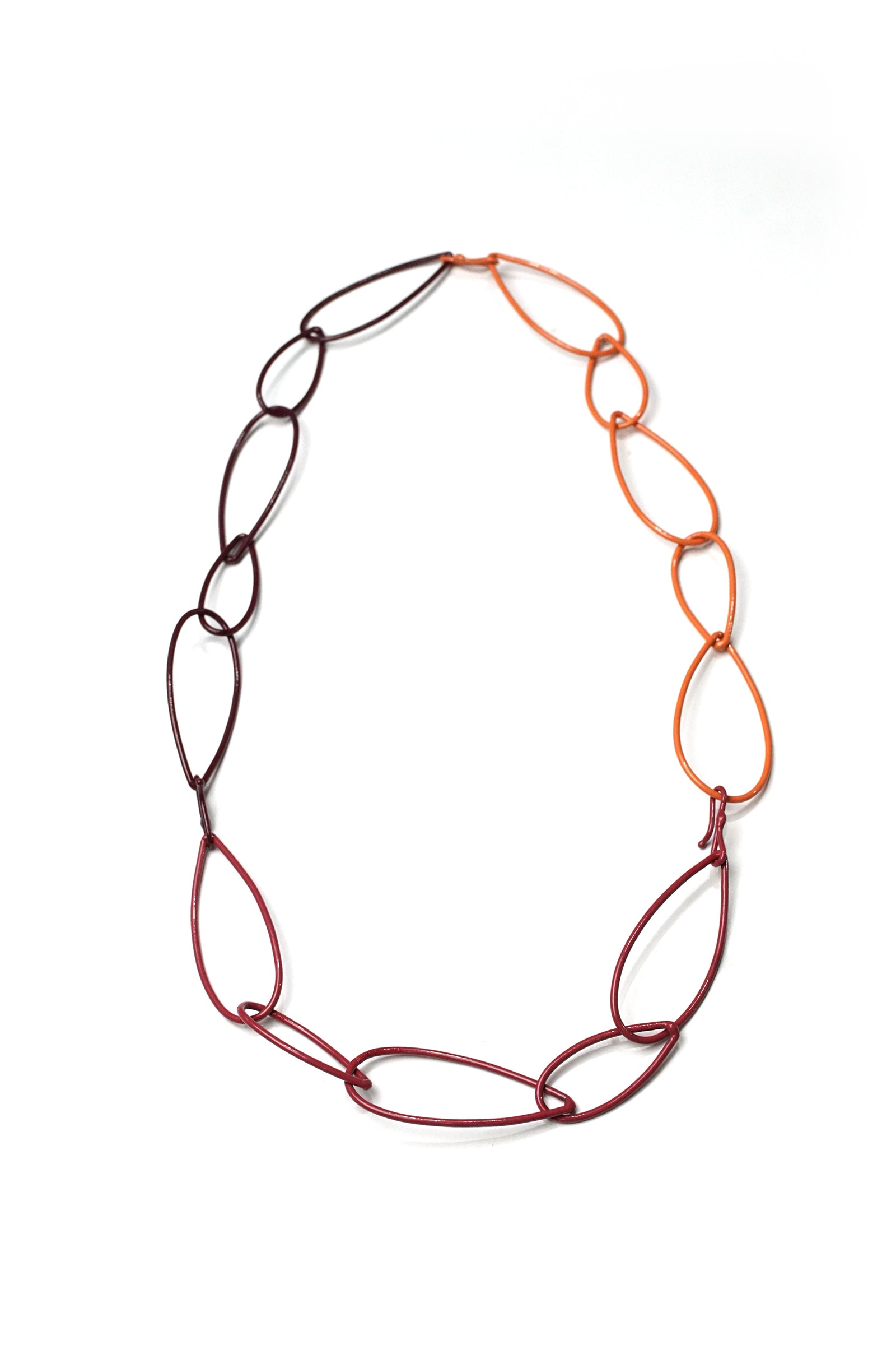 long Modular Necklace in burgundy and coral