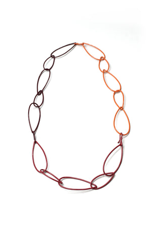 long Modular Necklace in burgundy and coral