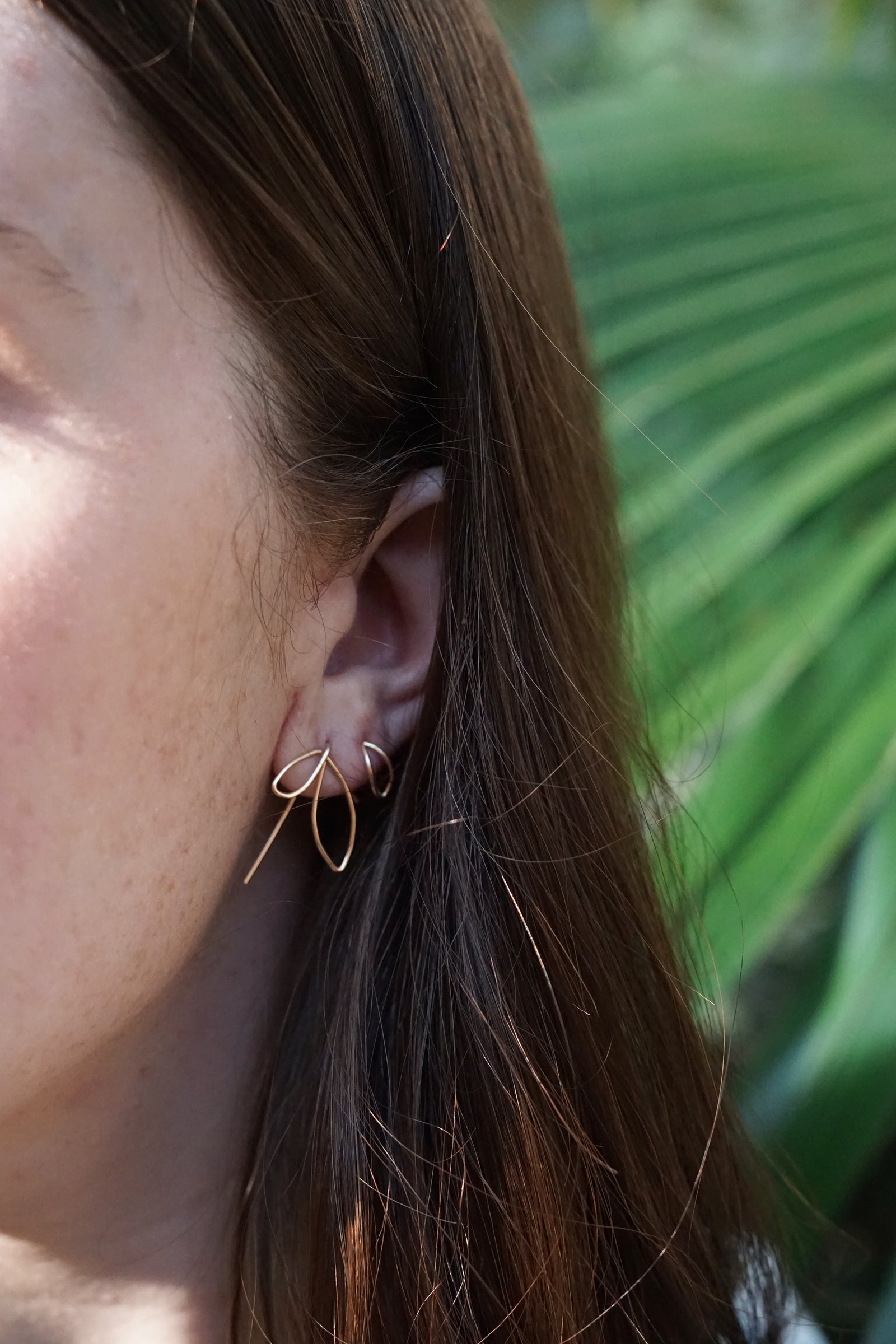 Double Leaf Threader Earrings in silver or gold-filled