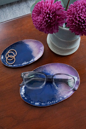 Chroma Colorful Decorative Metal Tray in Lavender and Navy