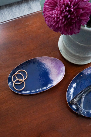Chroma Colorful Decorative Metal Tray in Lavender and Navy