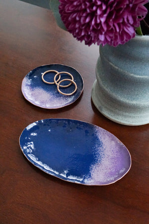 Chroma Colorful Little Round Metal Tray in Navy and Lavender