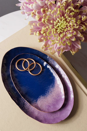 Chroma Colorful Decorative Metal Tray in Lavender and Navy