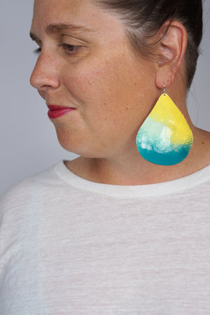 Chroma Statement Earrings in Yellow and Bold Teal