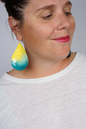 Chroma Statement Earrings in Yellow and Bold Teal