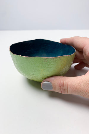 Colorful Copper Bowl in Dark Teal and Lime