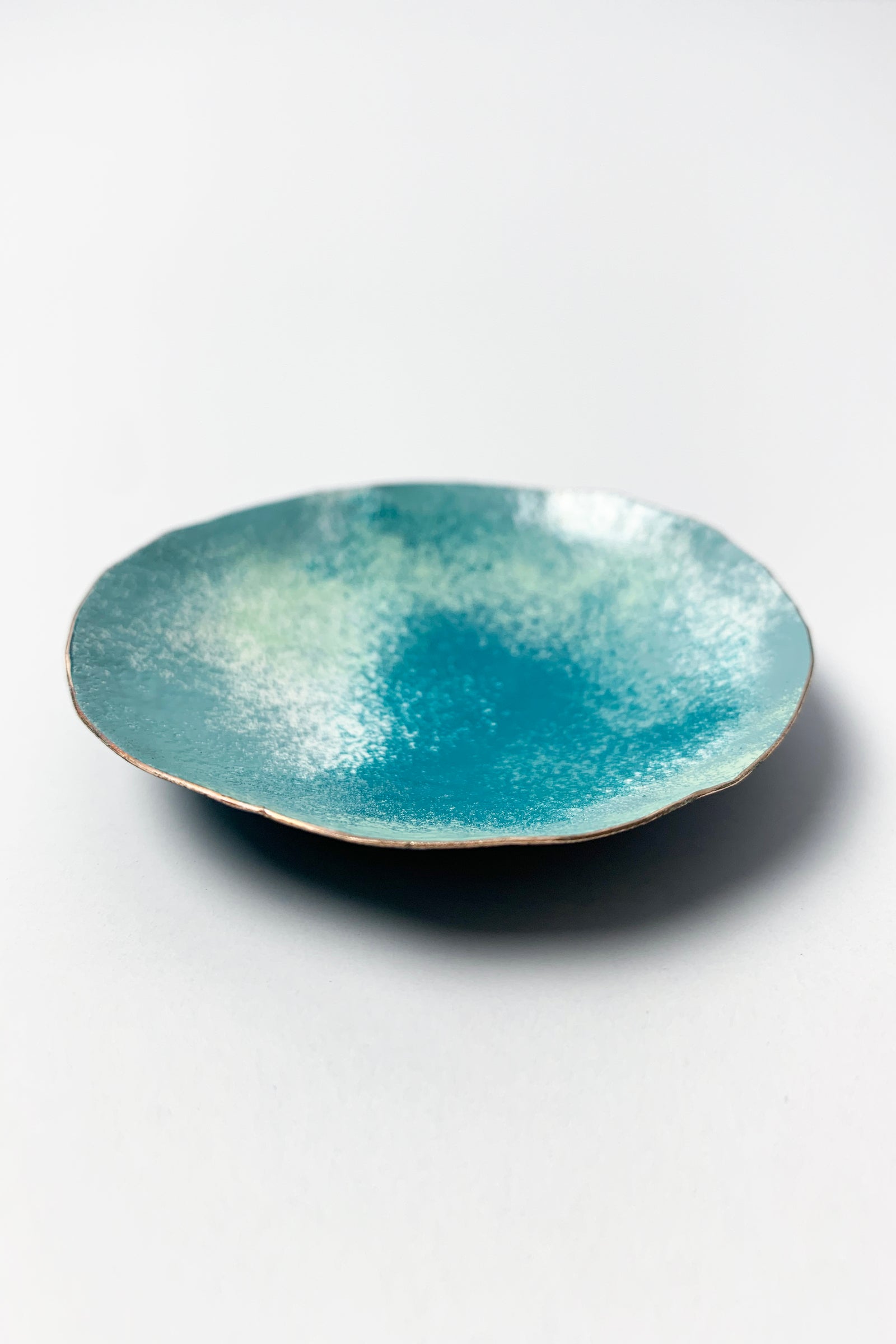 Little Copper Dish in Bold Teal and White