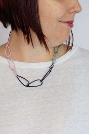 Modular Necklace in Dark Navy, Azure Blue, Faded Teal, and Bubble Gum