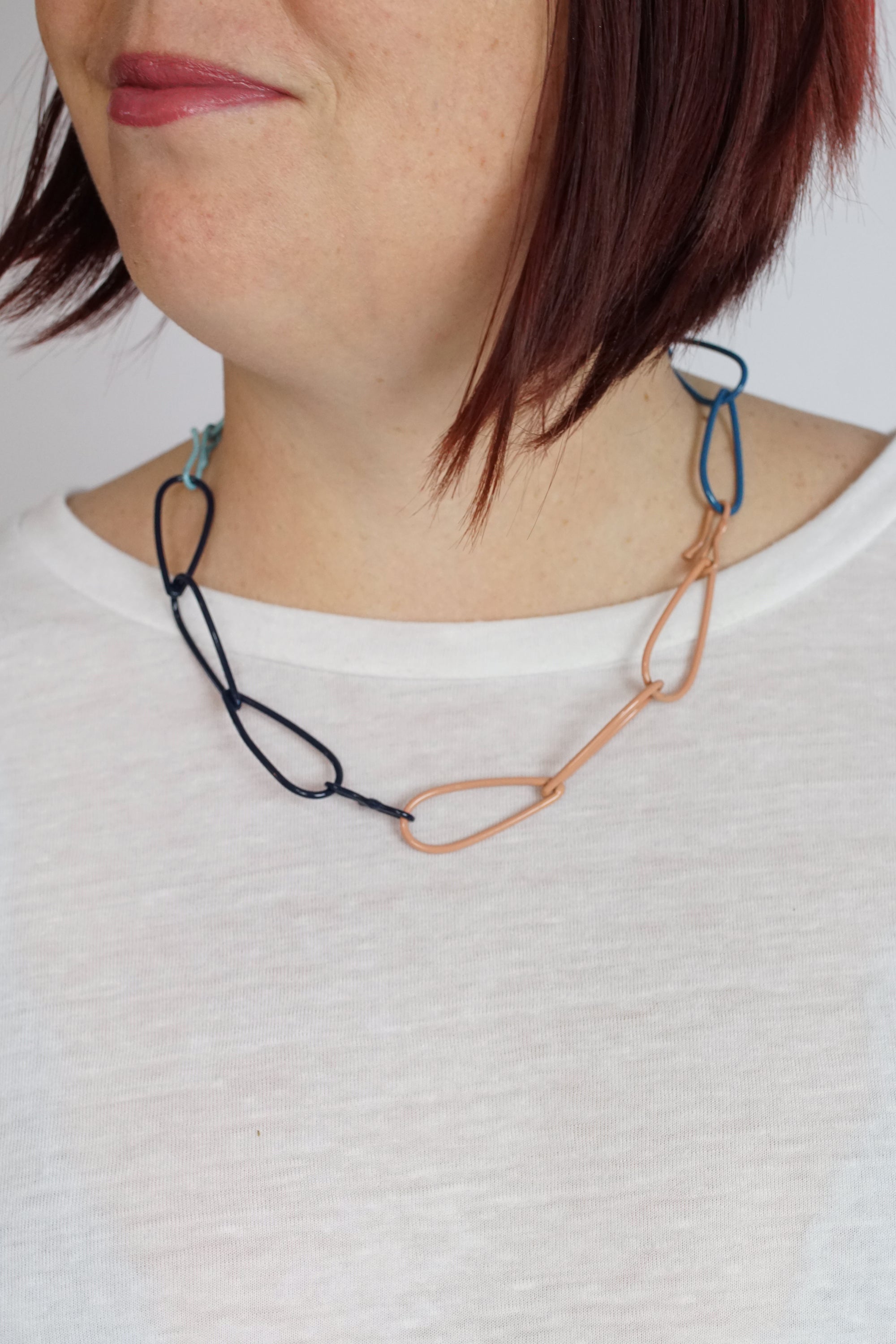 Modular Necklace in Dark Navy, Azure Blue, Faded Teal, and Dusty Rose