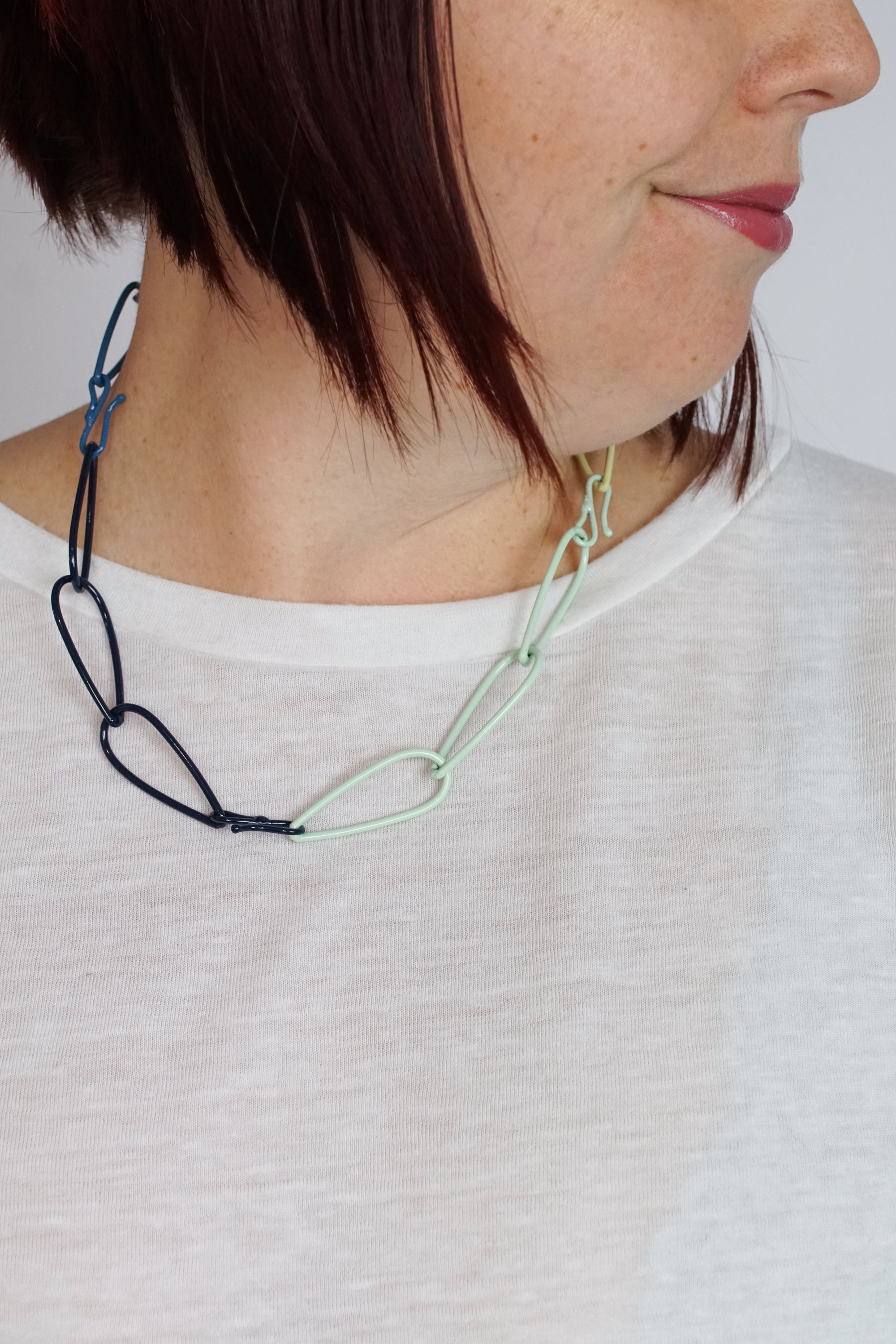 Modular Necklace in Dark Navy, Azure Blue, Soft Mint, and Green Sand