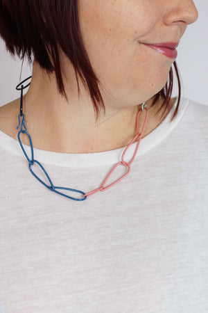 Modular Necklace in Dark Navy, Azure Blue, Soft Mint, and Light Raspberry