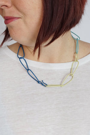 Modular Necklace in Deep Ocean, Azure Blue, Faded Teal, and Green Sand