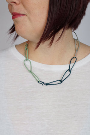 Modular Necklace in Deep Ocean, Stone Grey, Pale Green, and Dusty Rose