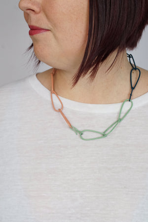 Modular Necklace in Deep Ocean, Stone Grey, Pale Green, and Dusty Rose