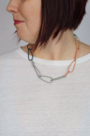 Modular Necklace in Deep Ocean, Stone Grey, Pale Green, and Dusty Rose