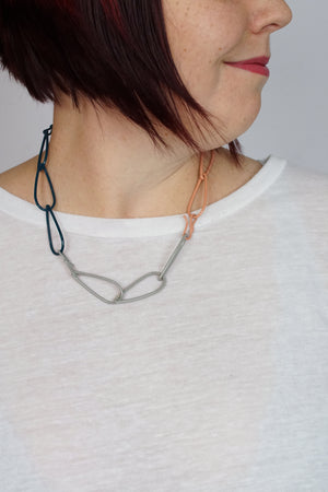 Modular Necklace in Deep Ocean, Stone Grey, Pale Green, and Dusty Rose