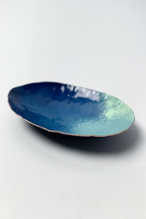 Chroma Colorful Decorative Metal Tray in Azure Blue, Navy & Soft Teal