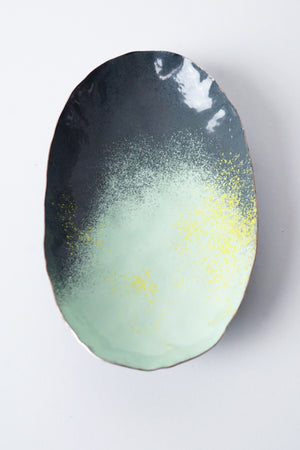 Oval Copper Dish in Mint and Grey