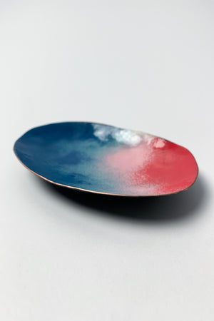 Oval Copper Dish in Azure Blue and Pink