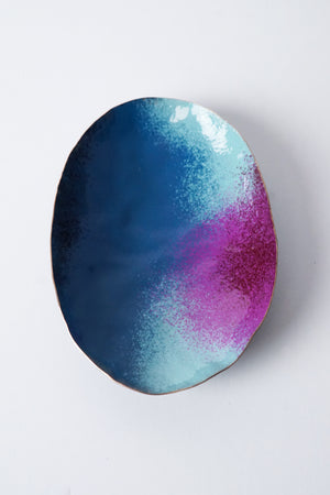 Oval Copper Dish in Blue and Magenta